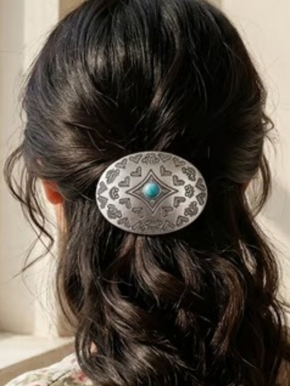Southwestern Turquoise Metal oval hair clip